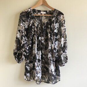 Ann taylor loft sheer blouse‎ tie front 3/4 Sleeve